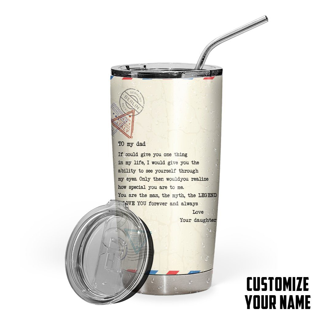 Gearhumans [Best Gift For Father's Day] 3D Air Mail To Dad Fathers Day Gift Custom Name Design Insulated Vacuum Tumbler GW300327 Tumbler Long 20oz 